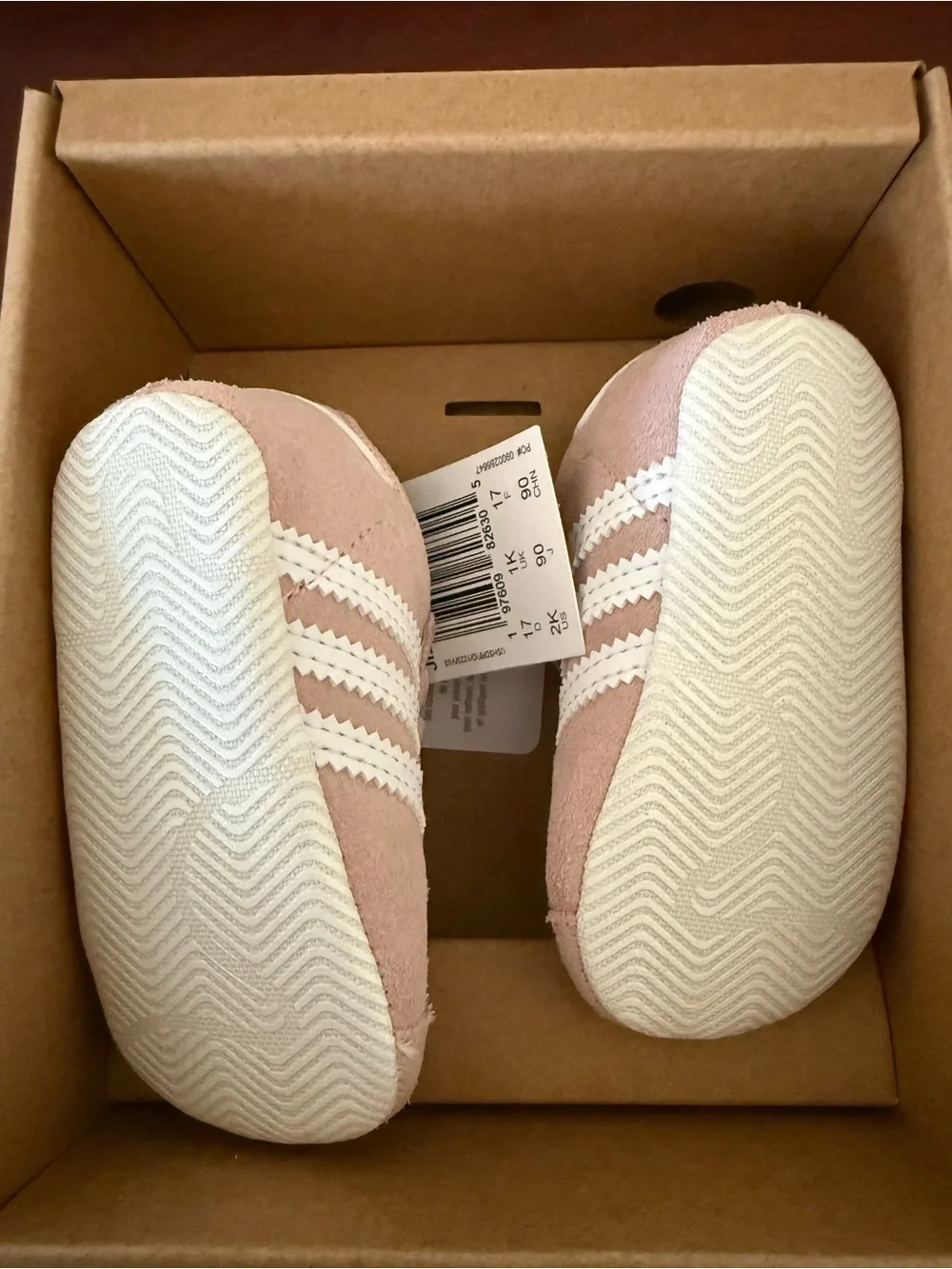 adidas Pink Suede Baby Gazelle Crib Shoe with White Stripes